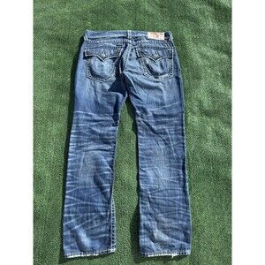 True Religion Y2K Slim Flap Natural Big T Distressed Jeans Size 36